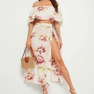 SHEIN Floral Print Two-Piece Maxi Skirt Set